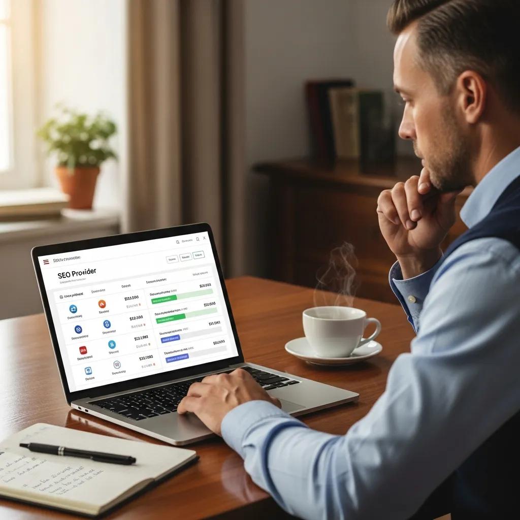 Business professional evaluating white label SEO provider options