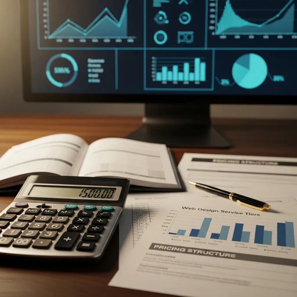 Calculator and financial documents representing pricing structure for web design