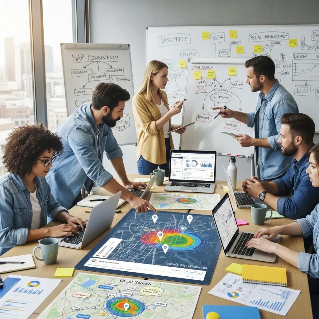 Digital marketing team collaborating on local SEO strategies
