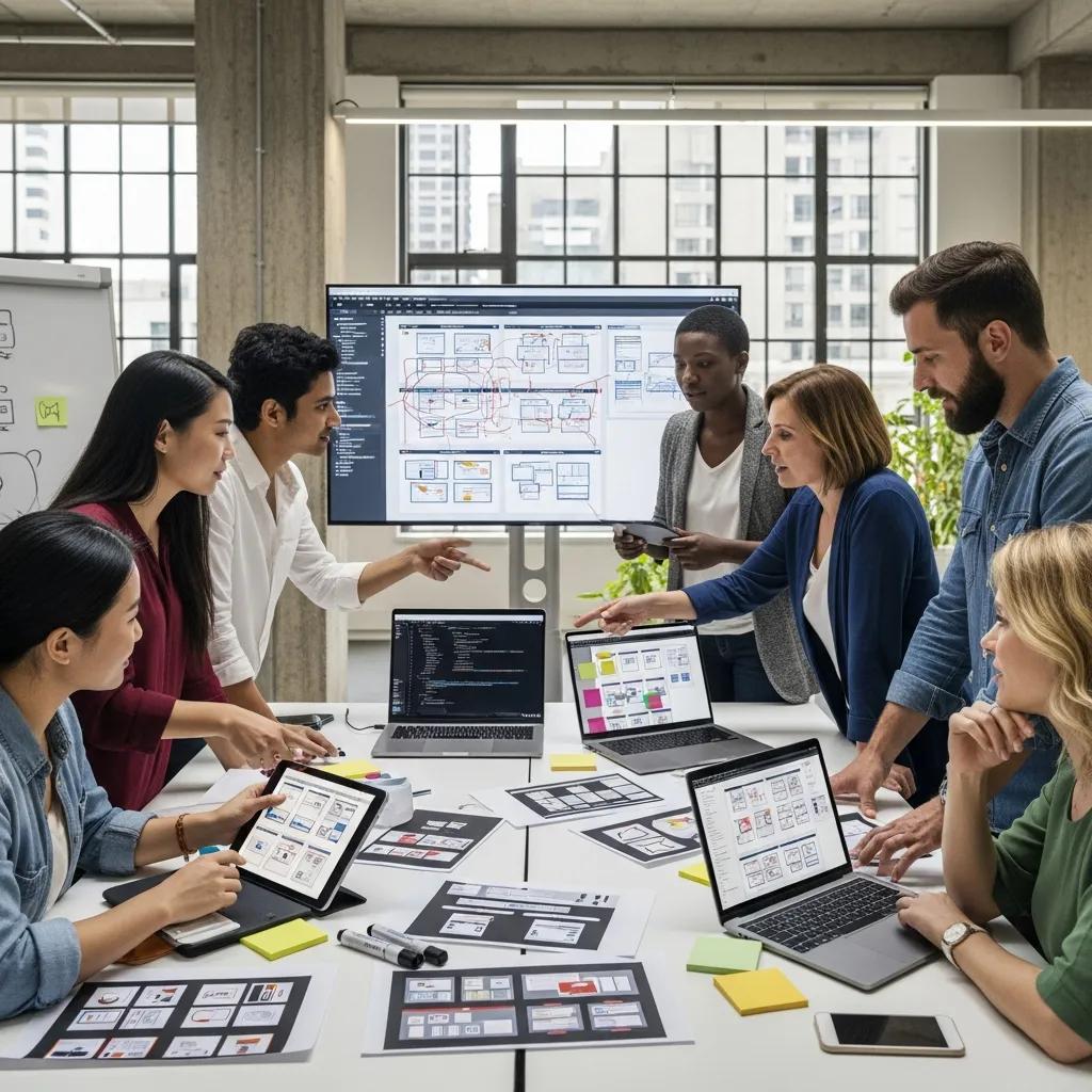 Diverse team collaborating on web design strategies, illustrating the benefits of white label services for agencies