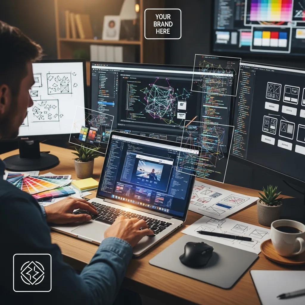 Web developer creating designs with tools for white label web development